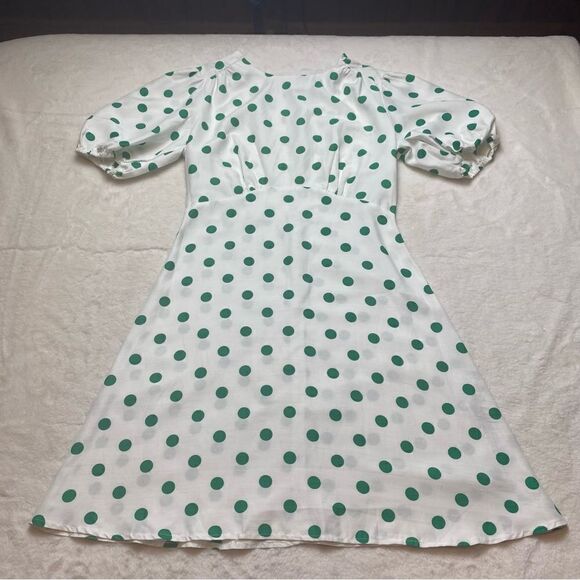 ASOS New With Tags White Green Polka Dot Dress Size 4 - Picture 1 of 14